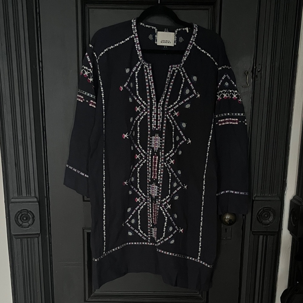 Isabel Marant Black Cardigan with White and Pink Embroidery